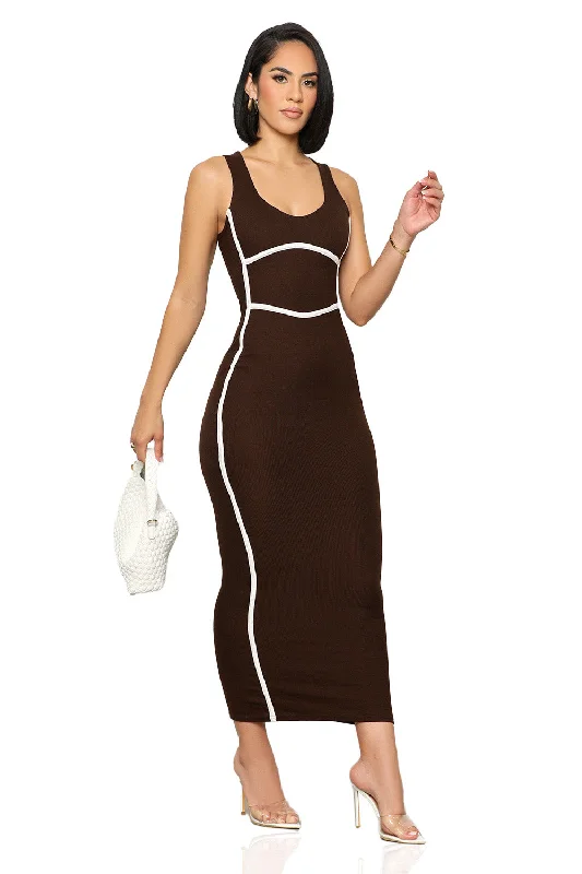 Draw The Line Ribbed Dress (Brown) Gothic unclassified dresses