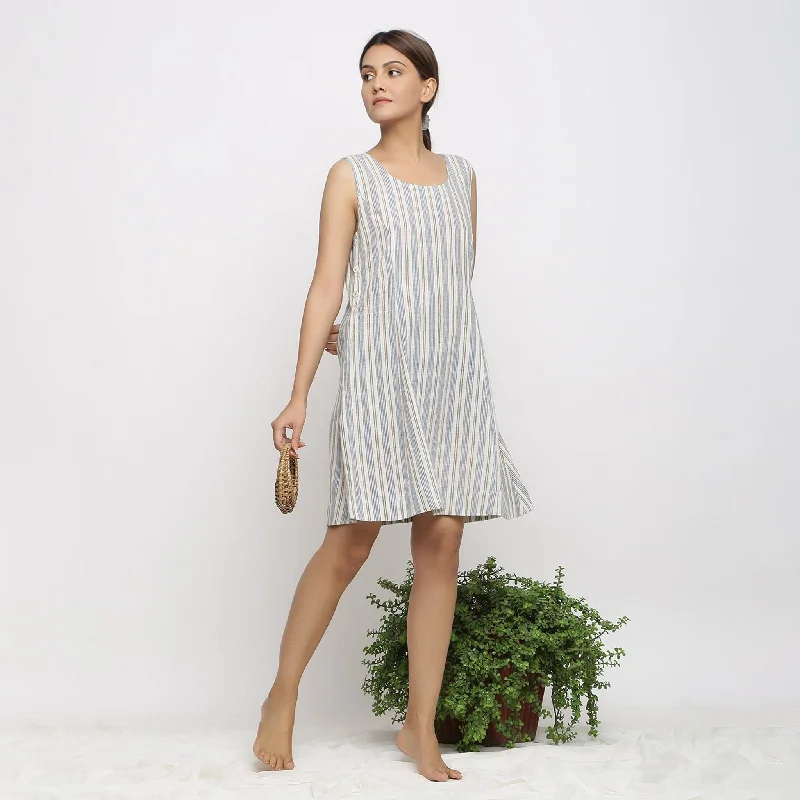 Ecru Striped Handspun Cotton Knee Length Princess-line Dress Summer unclassified dresses