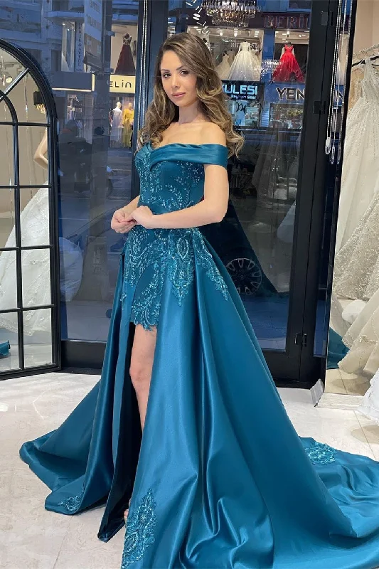 Elegant Sweetheart Off-the-Shoulder Sheath Ribbon Prom Dresses with Appliques Summer unclassified dresses