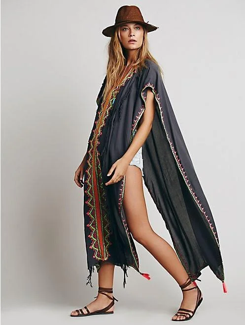 Embroidery ankle length boho cape style bohemia dress Lace unclassified dresses