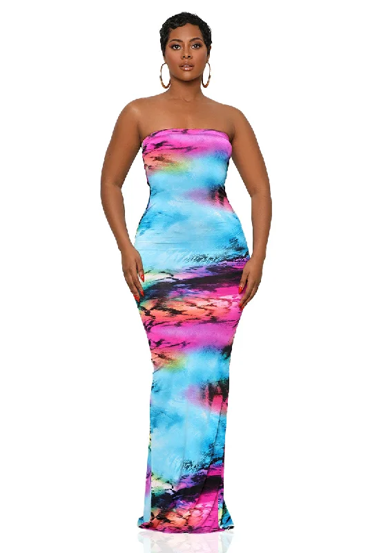 Evening Glow Tube Dress (Blue Multi)-FINAL SALE Striped unclassified dresses