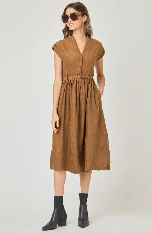 Gathered Dress with Belted Waist Sleeveless unclassified dresses