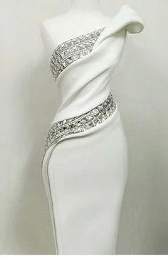 Glam White Dress With Diamonds Floor Length Prom Dress A-line unclassified dresses