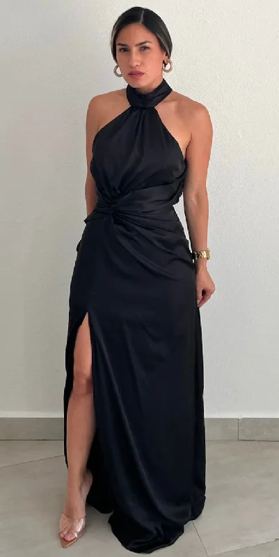 Glamorous Disposition Black Satin Formal Dress Satin unclassified dresses