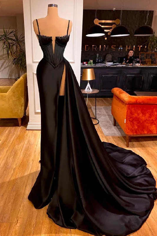 Gorgeous Black Spaghett-Straps Prom Dress With Slit One-shoulder unclassified dresses