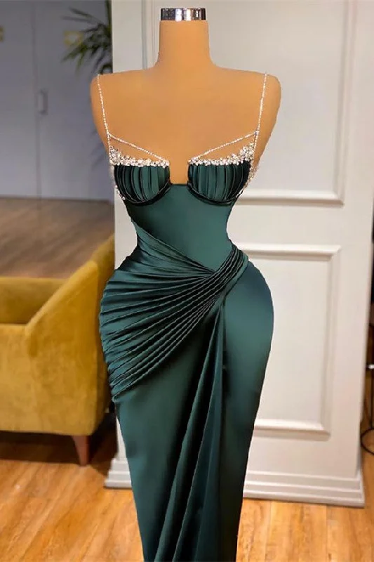 Gorgeous Dark Green Spaghetti-Straps Mermaid Prom Dress With Beadings Gothic unclassified dresses