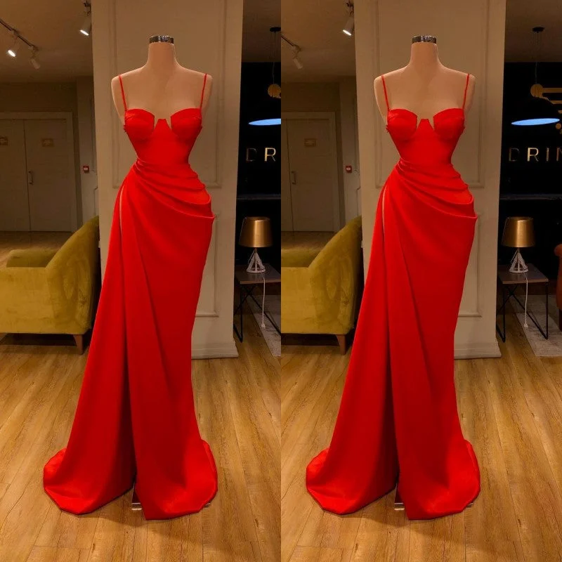 Gorgeous Spaghetti Strap Unique Round Cup High split Red Prom Dress Bodycon unclassified dresses