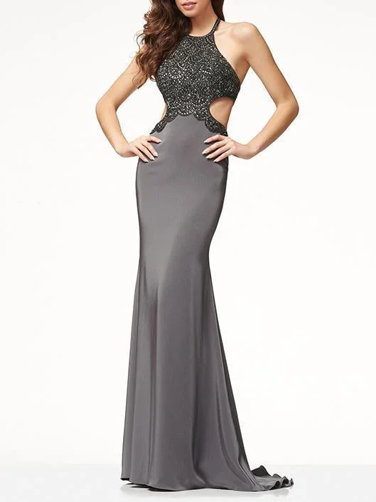 Halter Neck Backless Floor Evening Dress A-line unclassified dresses