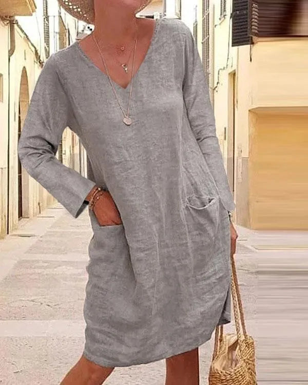 Julia| Casual Solid Tunic V-neckline Shift Dress Trendy new unclassified dresses