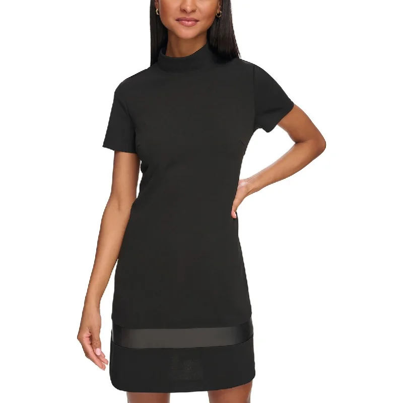 Karl Lagerfeld Paris Womens Sheath Faux Leather Trim Sheath Dress Holiday unclassified dresses