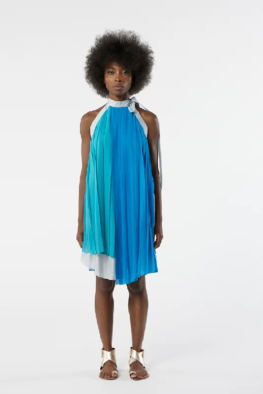 LUCIE blue - silk pleated dress Tulle unclassified dresses