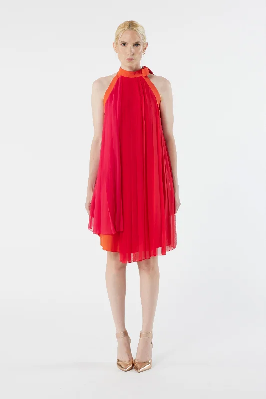 LUCIE red - silk pleated dress Beach unclassified dresses