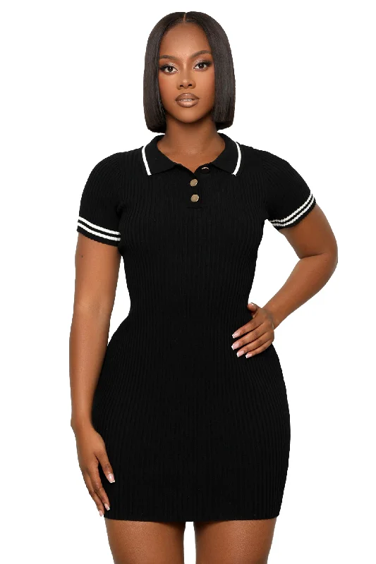 Match Made Collared Dress (Black)-FINAL SALE Striped unclassified dresses