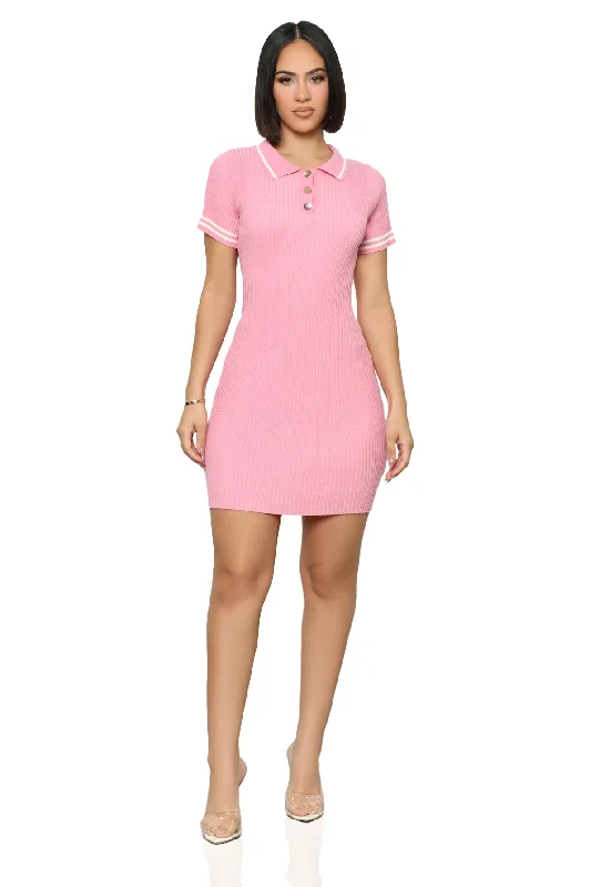 Match Made Collared Dress (Pink)-FINAL SALE Discounted unclassified dresses