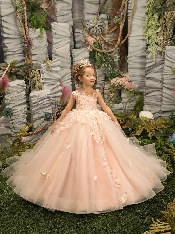 Modest Sleeveless Ball Gown Flower Girls Dress With Appliques Spring unclassified dresses