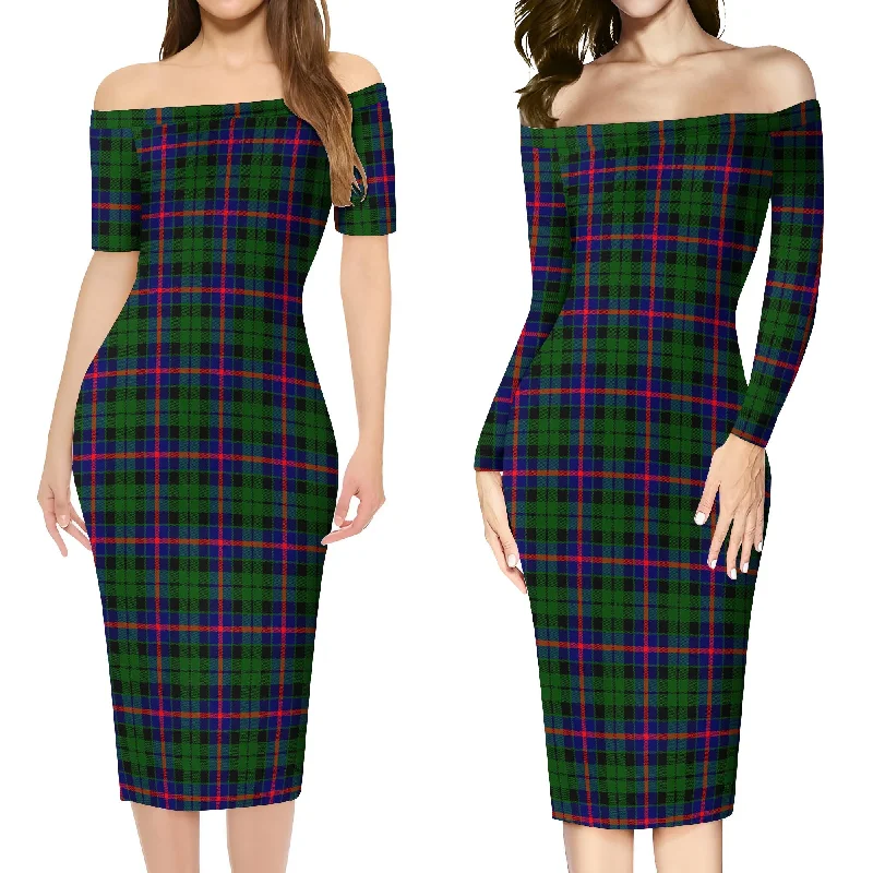 Morrison Modern Tartan Off Shoulder Lady Dress Pastel unclassified dresses