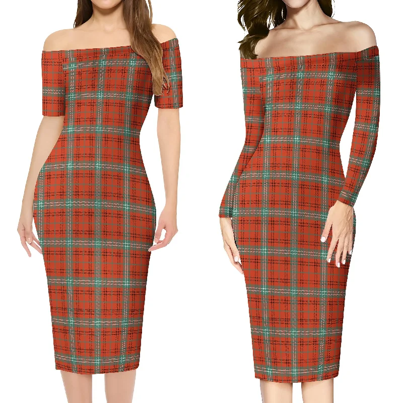 Morrison Red Ancient Tartan Off Shoulder Lady Dress Flowy unclassified dresses