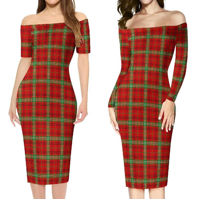 Morrison Red Modern Tartan Off Shoulder Lady Dress Printed unclassified dresses