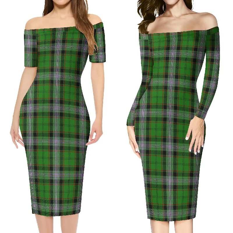 Moss Tartan Off Shoulder Lady Dress Embroidered unclassified dresses