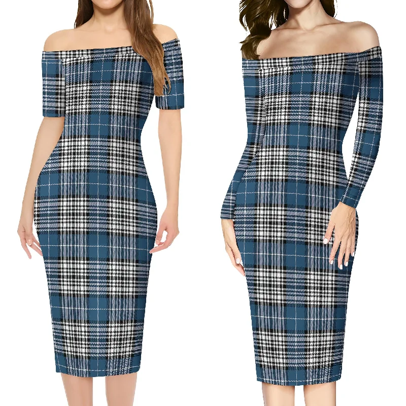 Napier Modern Tartan Off Shoulder Lady Dress Popular unclassified dresses