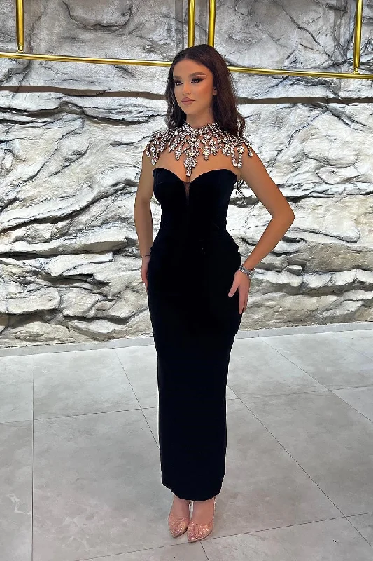 New Arrival Black Ankle-Length V-Neck Sleeveless Mermaid Prom Dresses Sequin unclassified dresses