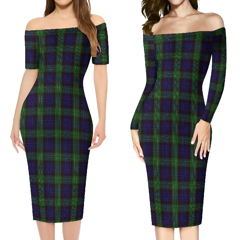 Nicolson Green Hunting Tartan Off Shoulder Lady Dress Club unclassified dresses