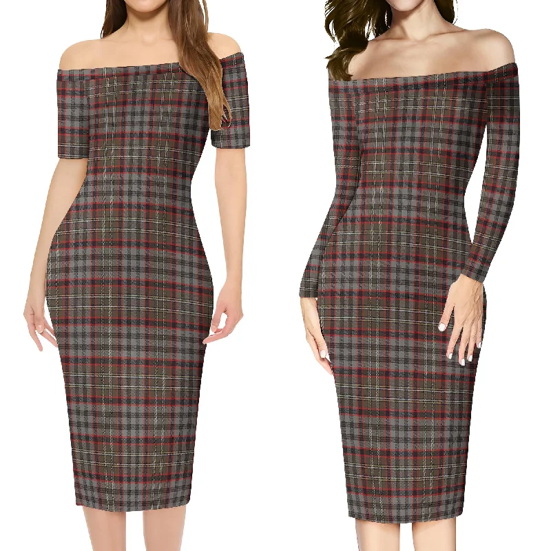 Nicolson Hunting Weathered Tartan Off Shoulder Lady Dress Office unclassified dresses