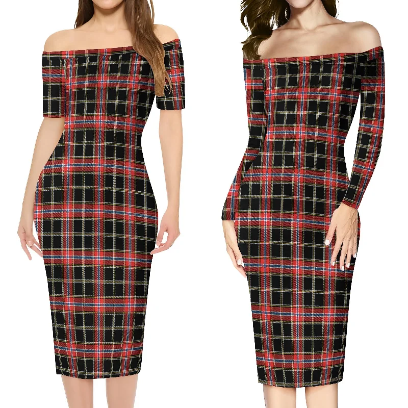 Norwegian Night Tartan Off Shoulder Lady Dress Mesh unclassified dresses