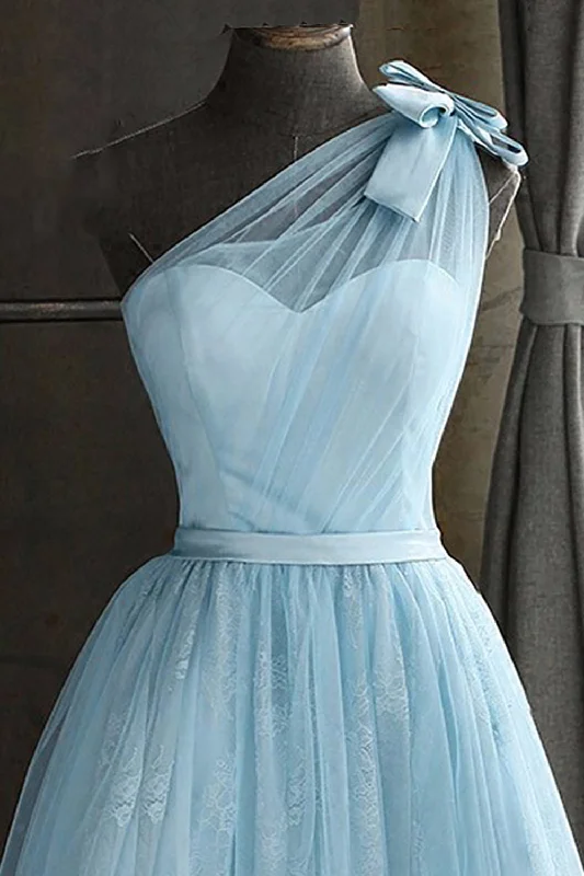 One Shoulder Blue Homecoming Dress With Bowknot Tulle unclassified dresses