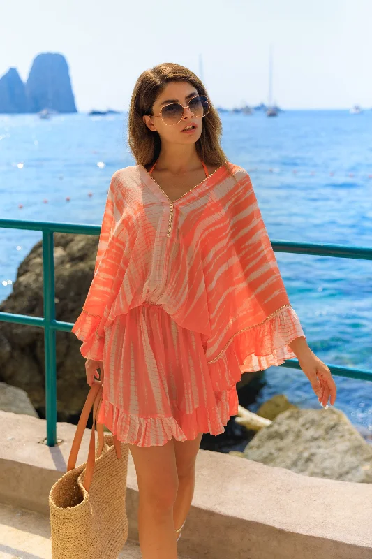 Orange Silk Beach Kaftan Dress Polka dot unclassified dresses