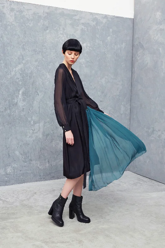 OSSIAN black - silk wrap pleated dress Fashionable unclassified dresses