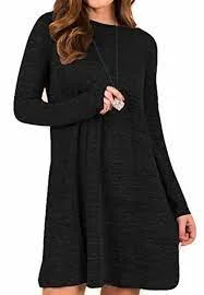 PANHANDLE WOMENS LS BLACK KNIT SWING DRESS A-line unclassified dresses