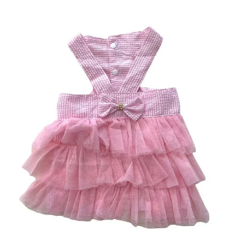 Pink Stripe Bow Dog Dress Minimalist unclassified dresses