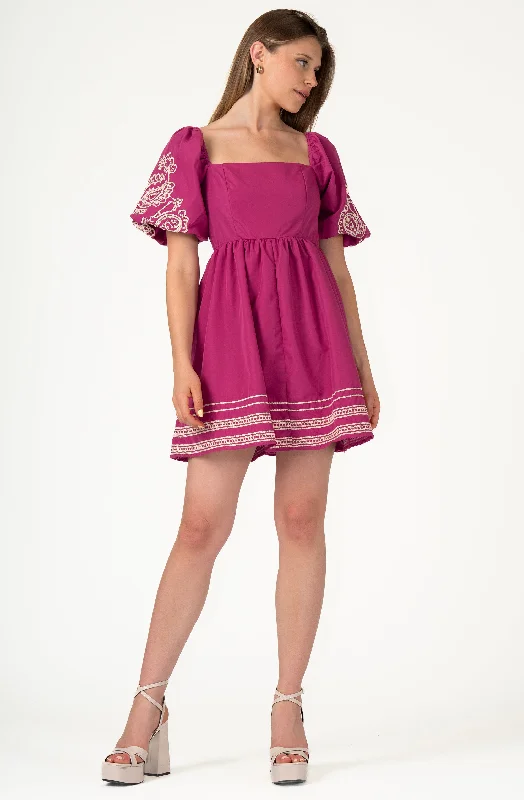 Puff Sleeved Dress with Crochet Details Stylish unclassified dresses