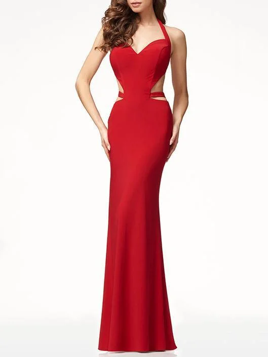 Red Backless Halterneck Evening Dress Long sleeve unclassified dresses