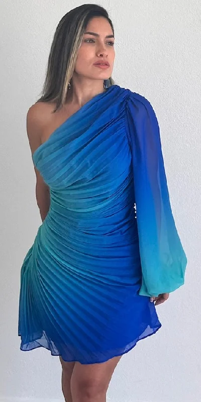 Resort & Style Blue Ombré One-Shoulder Dress One-shoulder unclassified dresses