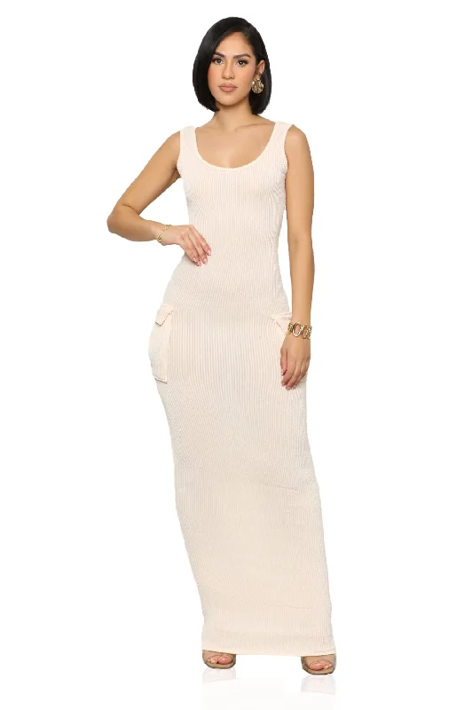 Rest N' Play Ribbed Dress (Cream) Off-shoulder unclassified dresses