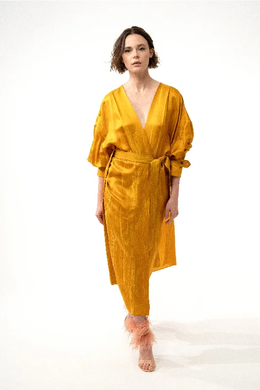 RIVIERA yellow marble - silk kimono dress Mesh unclassified dresses