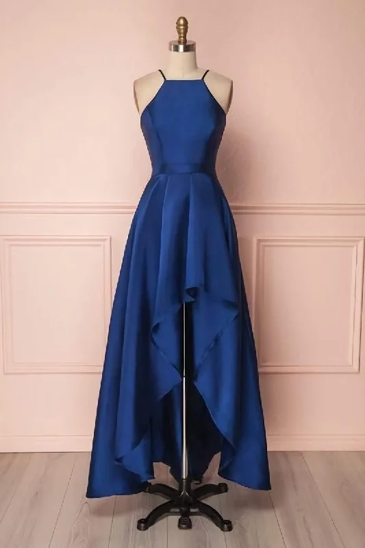 Royal Blue A Line Halter High Low Prom Dresses Street style unclassified dresses