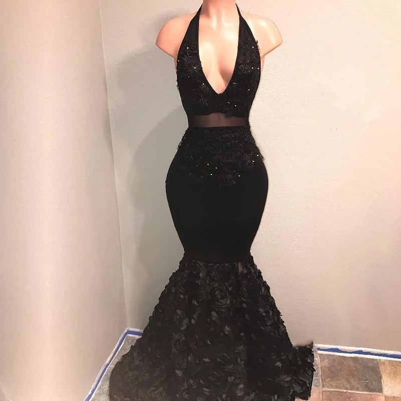 Black Mermaid Deep V Neck High Waist African Backless Prom Dresses Office unclassified dresses