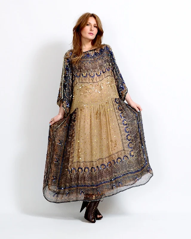 Silk Beaded India 70s Dress Flowy unclassified dresses