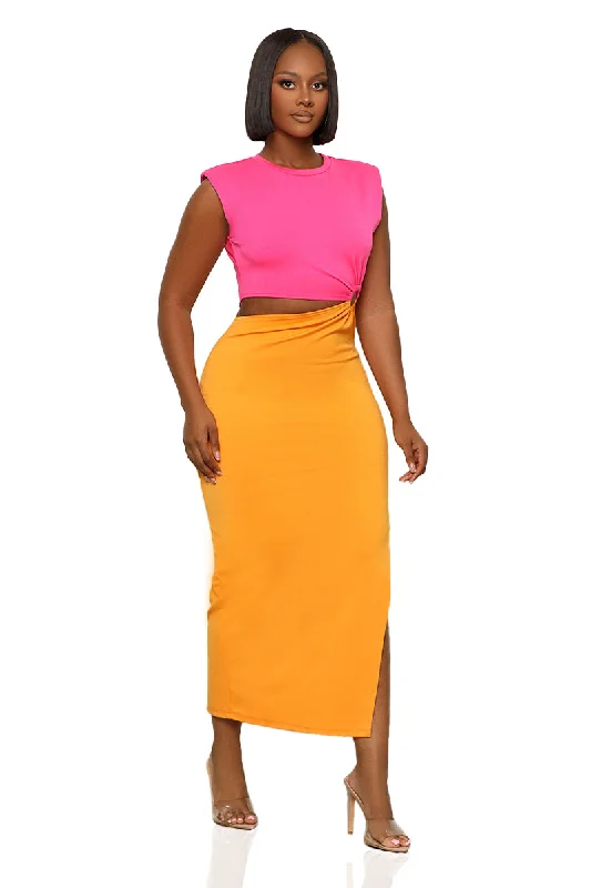 So Effortless Color-Block Cut-Out Dress (Orange Multi) Plus size unclassified dresses