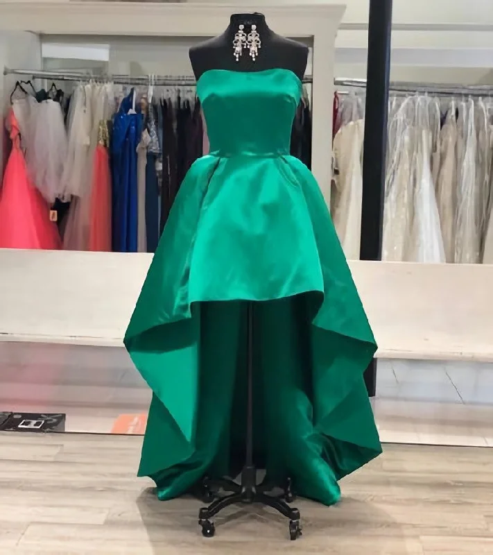 Strapless Sweetheart A Line High Low Hunter Satin Pleated Homecoming Dresses Winter unclassified dresses