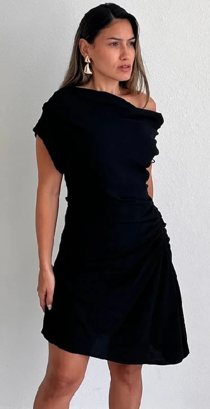 Stylish Splendor Black Asymmetrical Dress Denim unclassified dresses