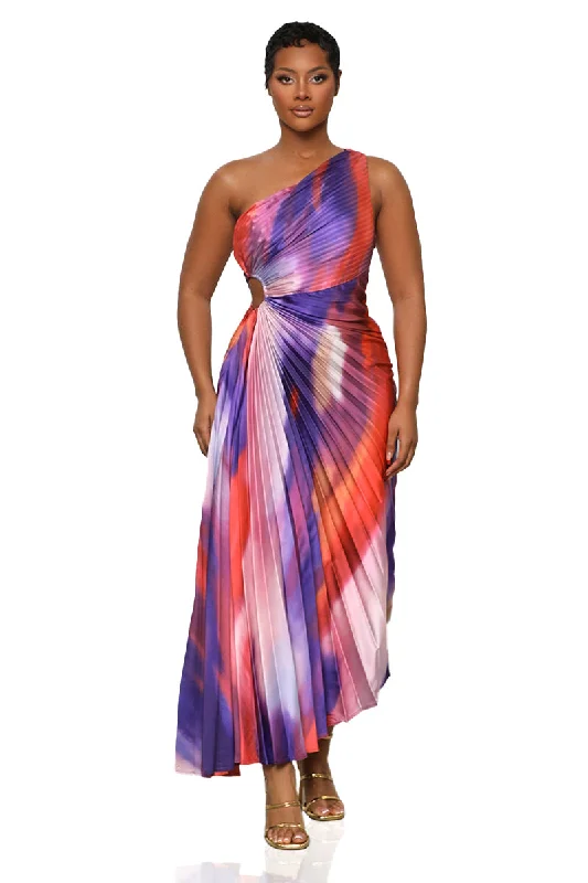 Sunkissed Watercolor One Shoulder Dress (Purple Multi)-FINAL SALE Travel unclassified dresses