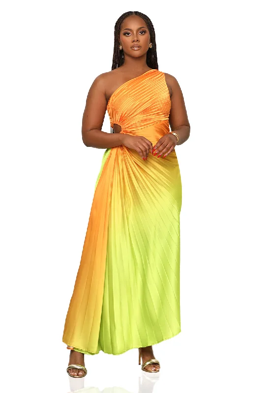 Tangerine Burst One Shoulder Dress (Orange Multi)- FINAL SALE Satin unclassified dresses