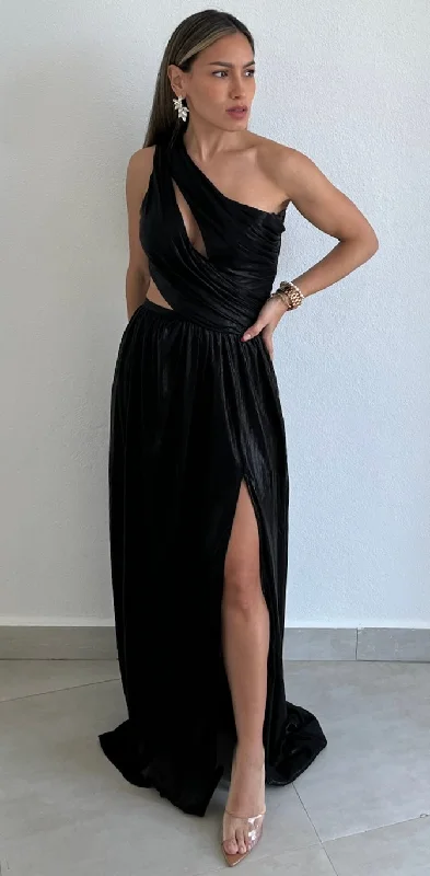 That Golden Girl Black Metallic One-Shoulder Formal Dress Holiday unclassified dresses