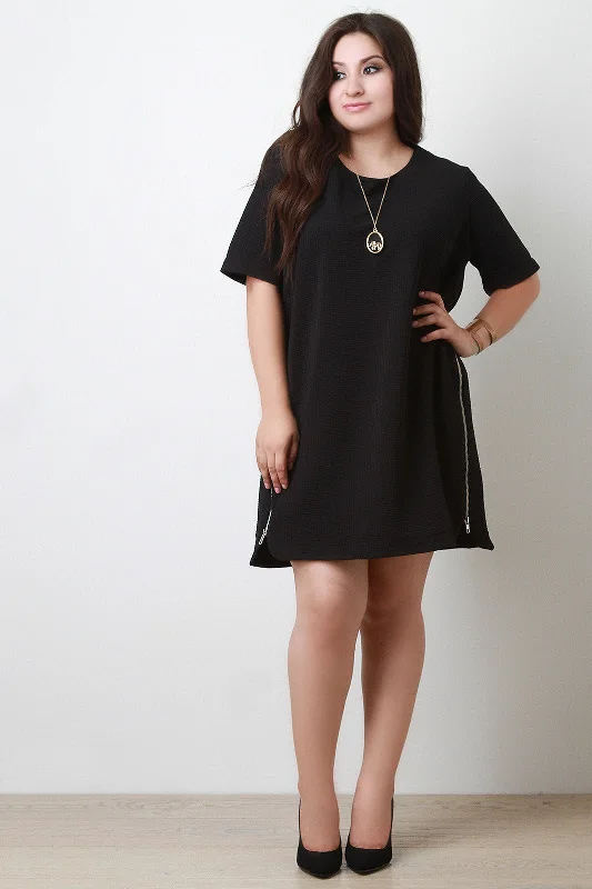 Side Zips Texture Shift Dress Fashionable unclassified dresses