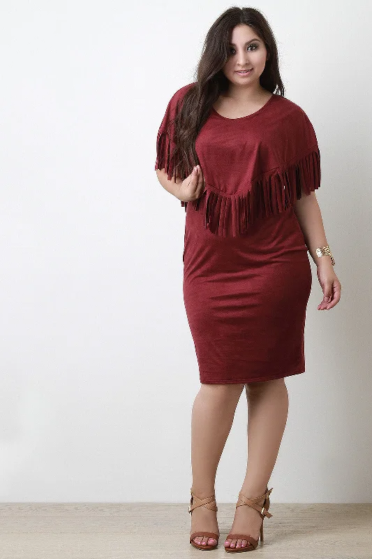 Suede Fringe Cape Dress Long unclassified dresses