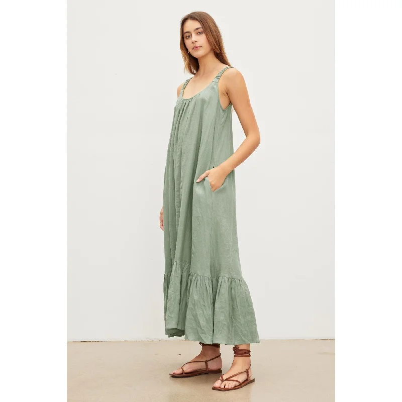 Velvet by Graham & Spencer Elara Woven Linen Dress in Aloe Backless unclassified dresses